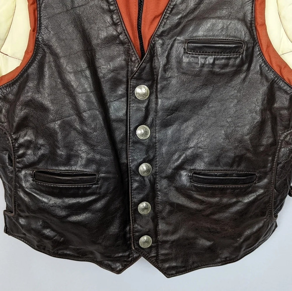Vintage Remington West Goose Down Vest Yellowstone Leather Indian Nickel 40/M - Picture 5 of 16
